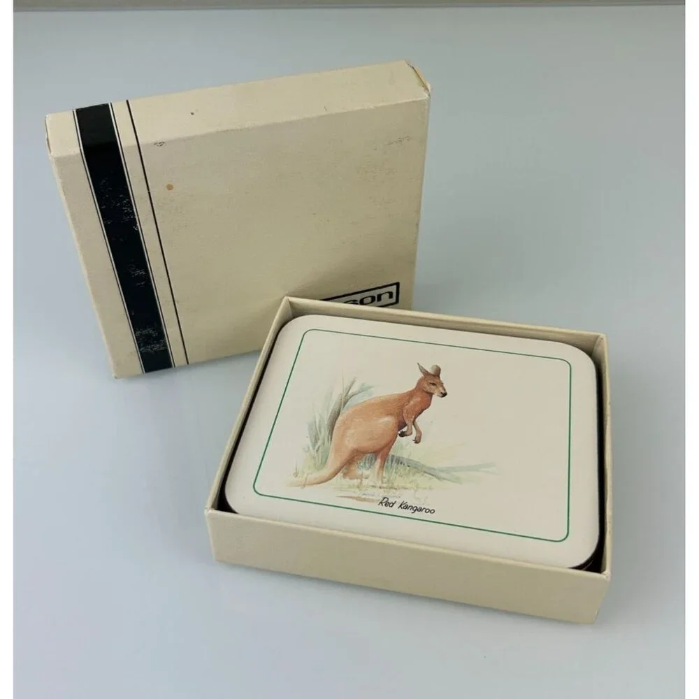 Jason Coasters Australian Animal Wildlife Set 6 Cork Back Kangaroo Koala Wombat
